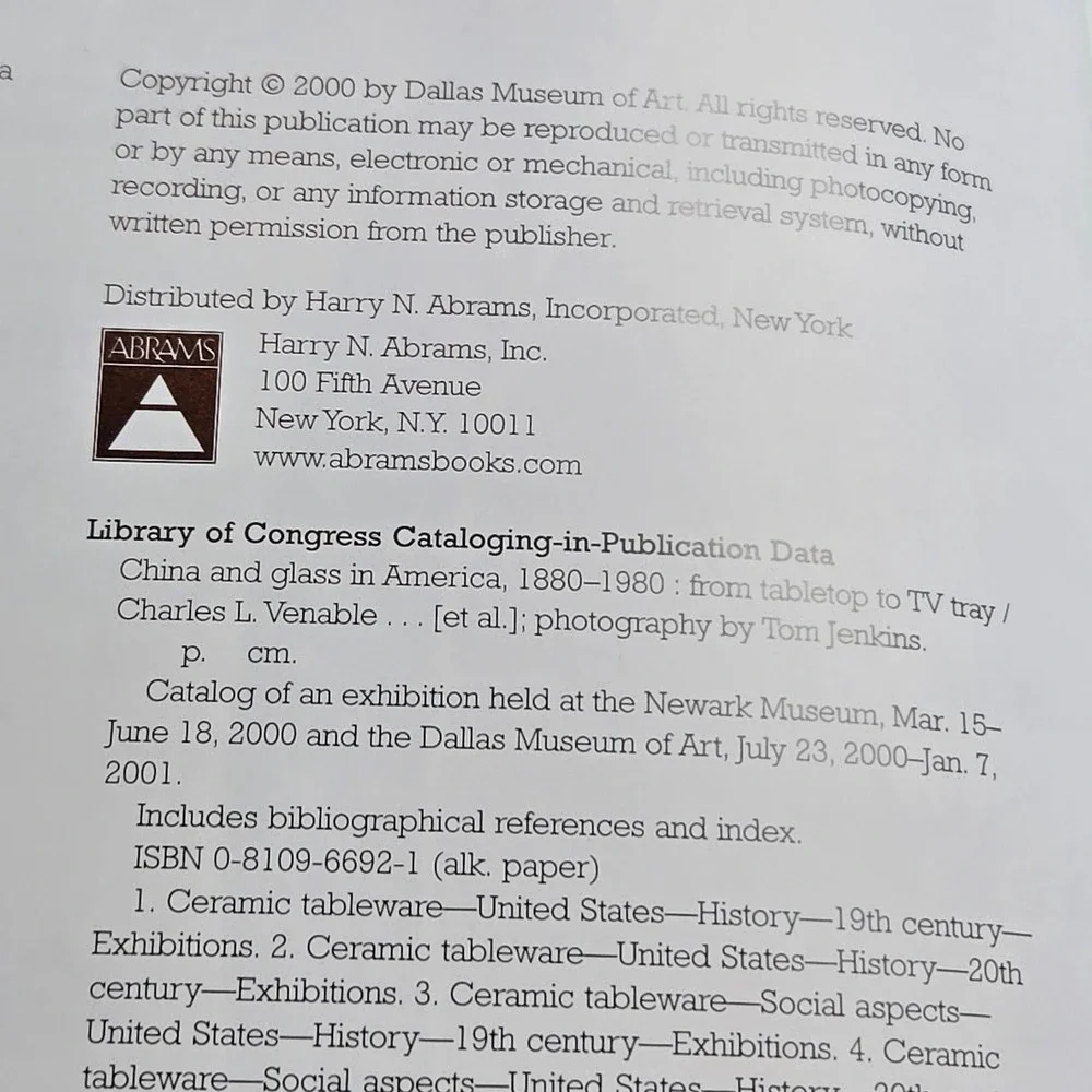 Abrams China and Glass in America‎ 1880-1980 Hardcover Art Book HCDJ